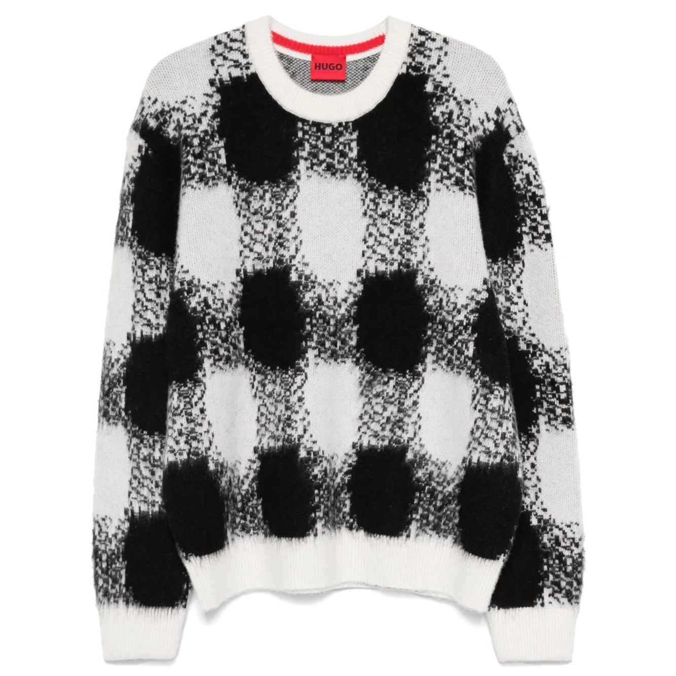 $589 Hugo Boss Shequer Wool Alpaca Blend Oversized Sweater Black White Check Xl